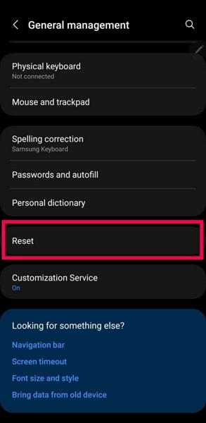 open reset settings