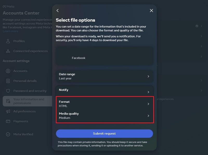 select the format and media quality