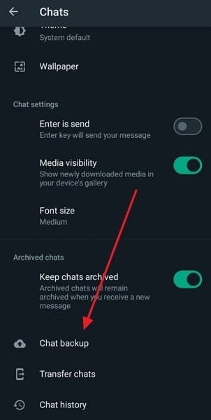 tap on chat backup option