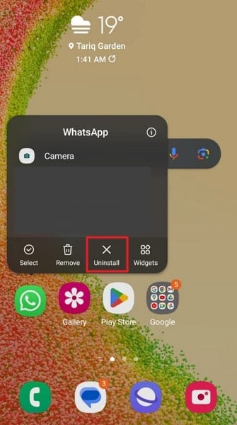 tap on uninstall option