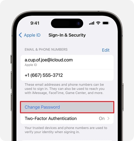 tap on change password option