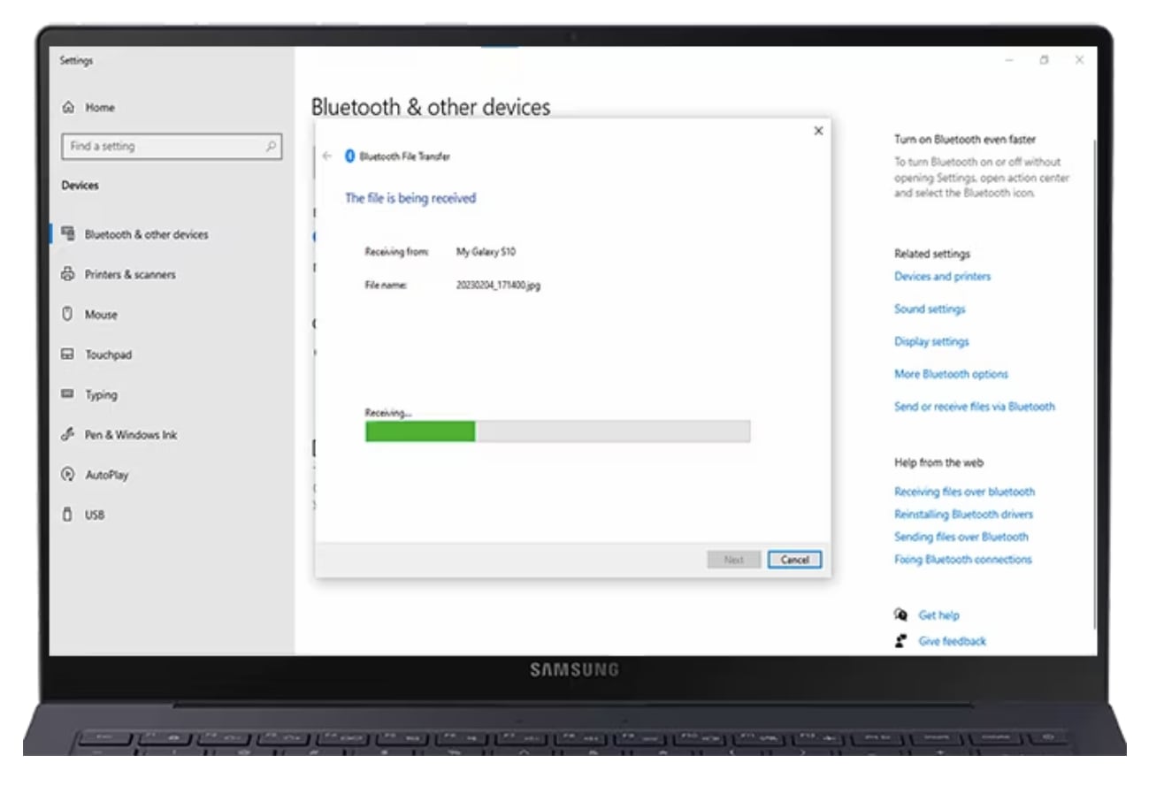 PC bluetooth transfer file page