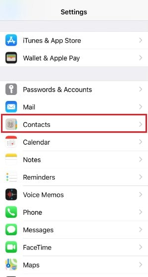 contacts settings