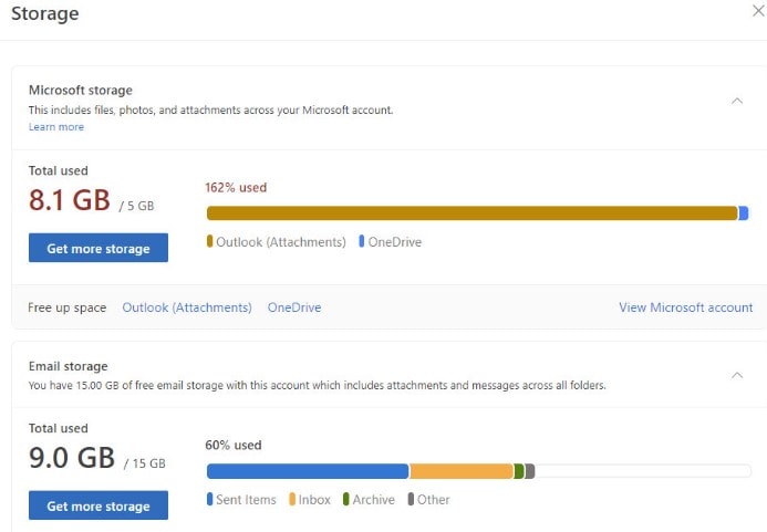 microsoft cloud and email storage