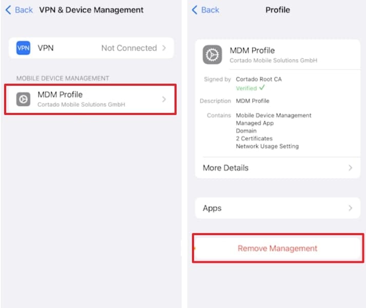 remove mdm profile management