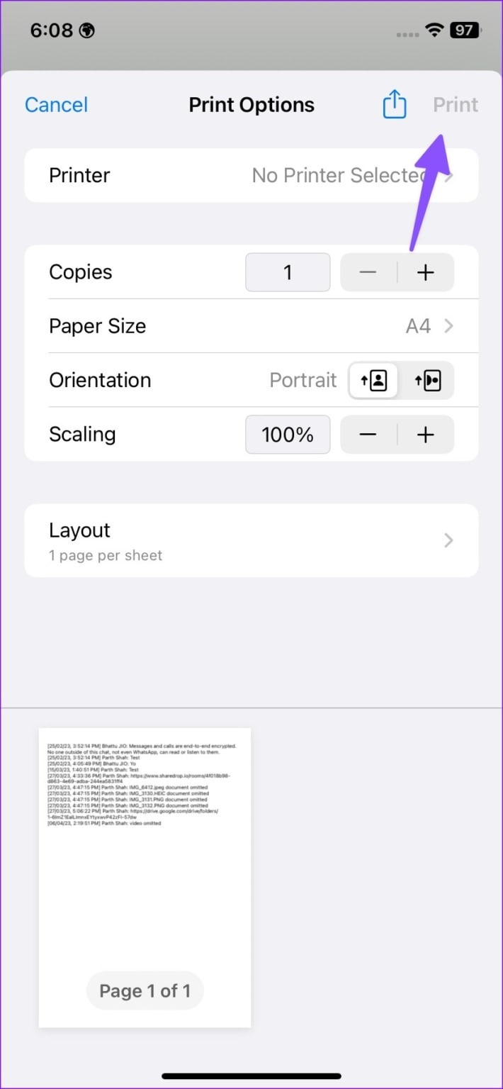 printing whatsapp chat on iphone