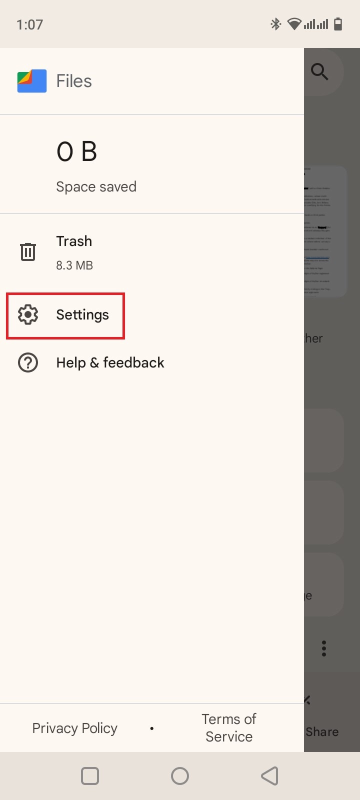 settings option