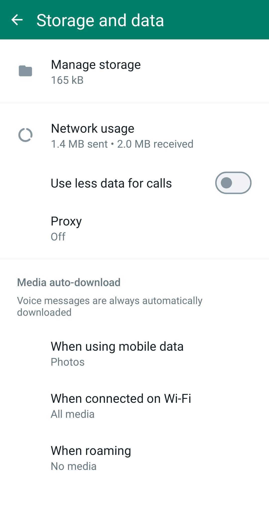 whatsapp storage and data settings