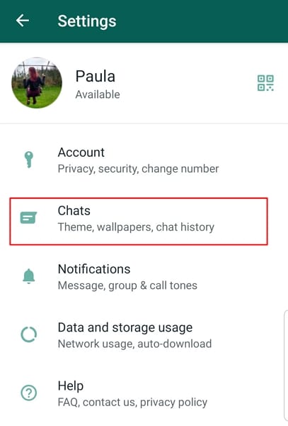 open chats from settings