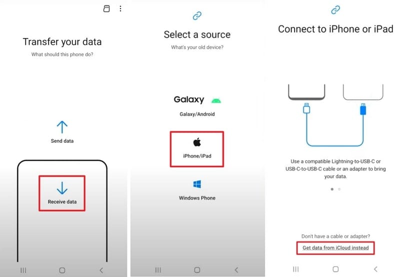 choose to transfer data via icloud