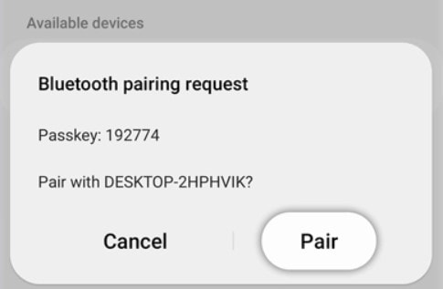 bluetooth pairing request