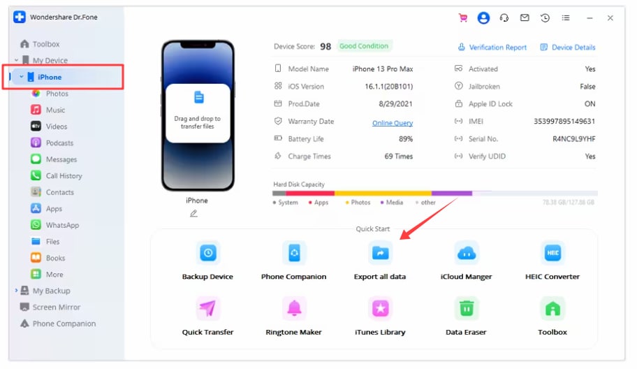 Export data from your iPhone