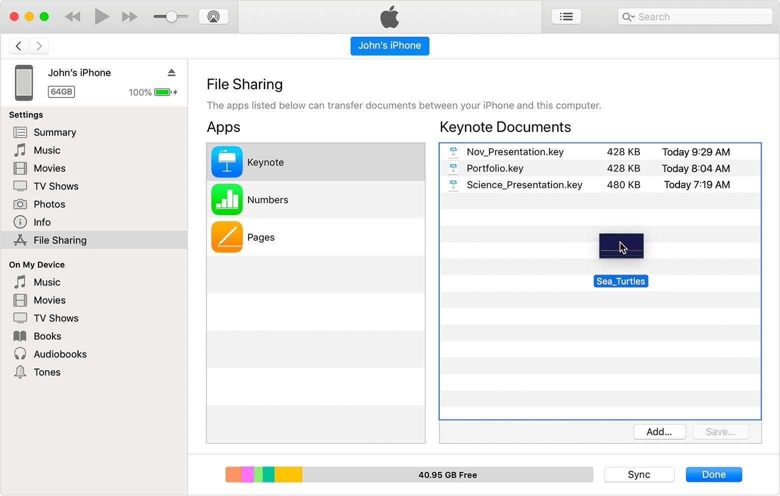 file sharing option on iTunes