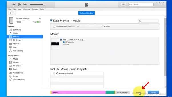 Sync Movies and click Apply.