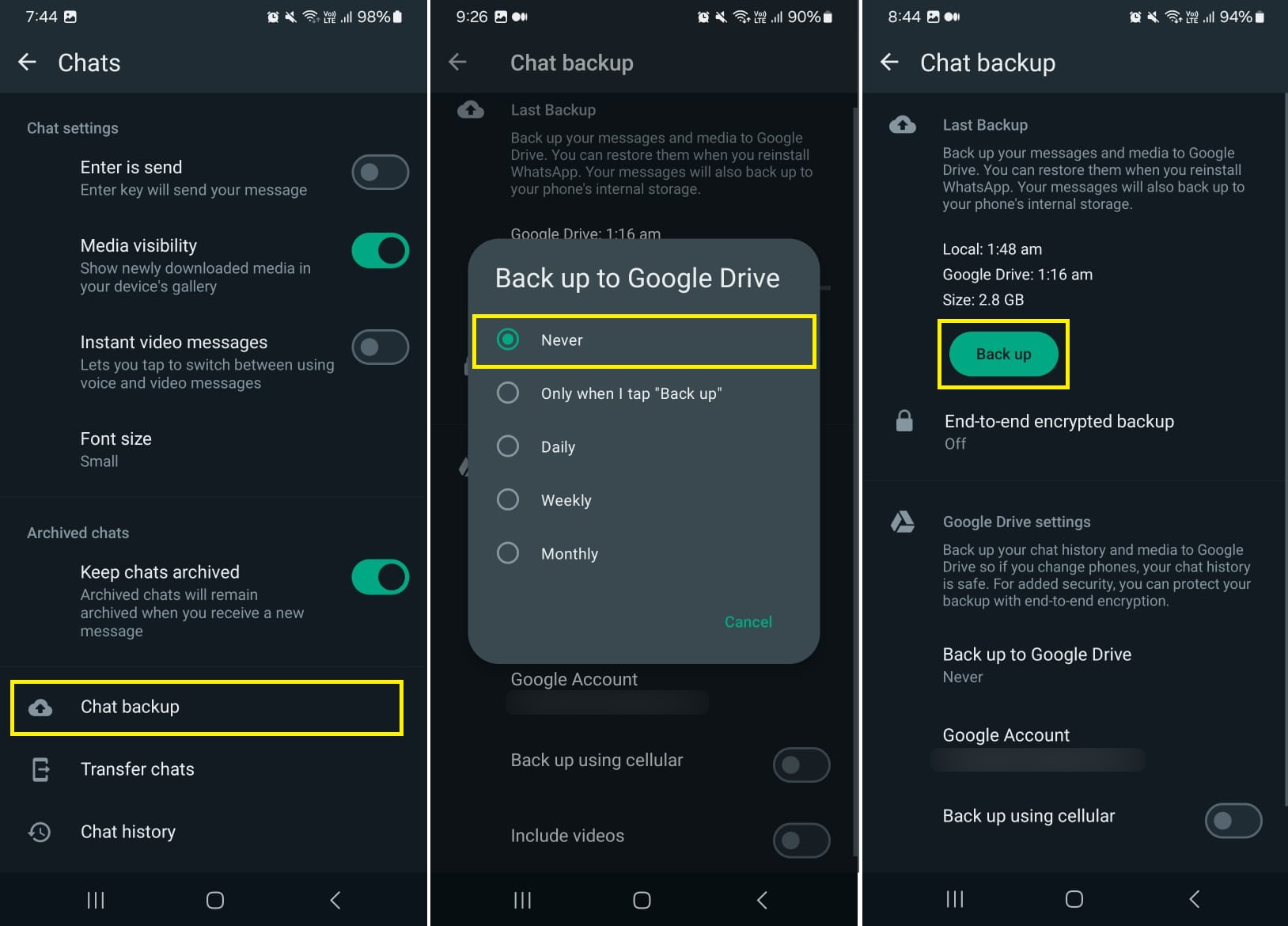 Backup WhatsApp chats to local storage