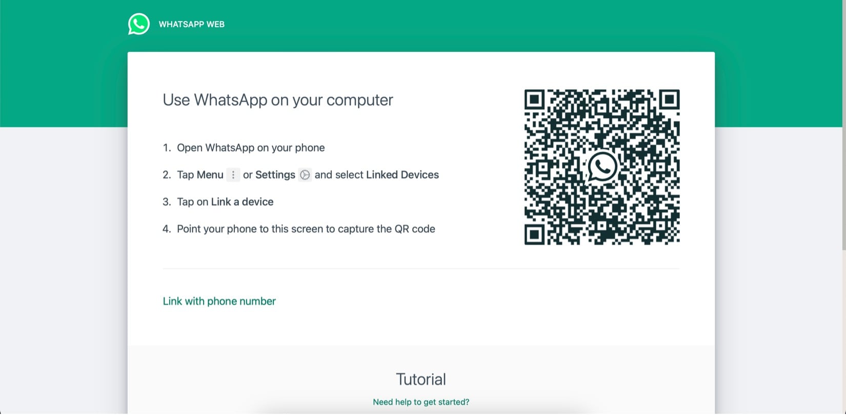 whatsapp web qr code page