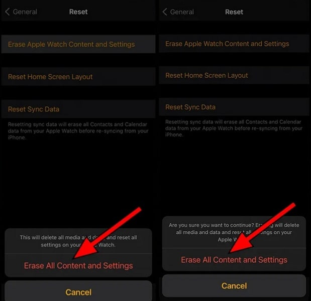 confirm reset content and settings choice