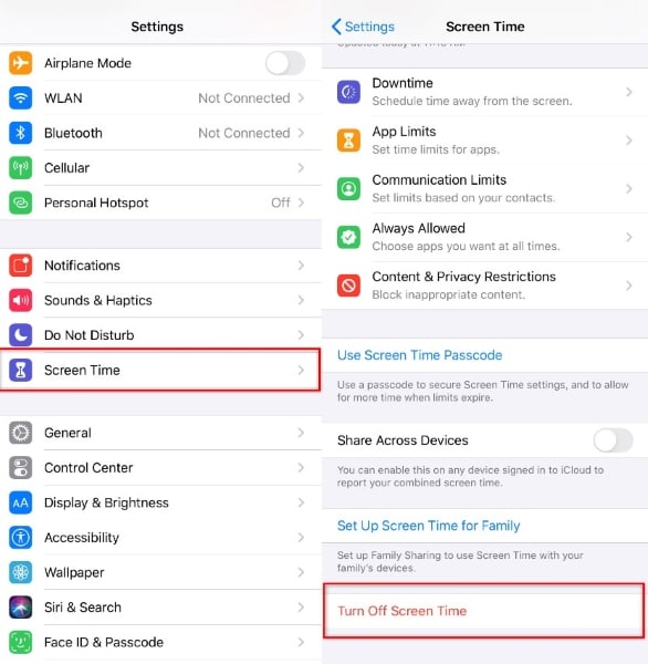 turn off screen time on iphone