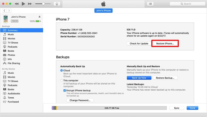 restore iphone via itunes