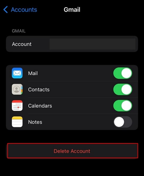 delete gmail account ios