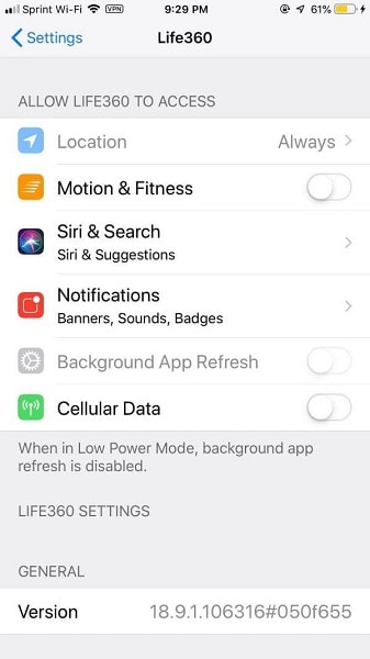 turning off life360 wifi and data