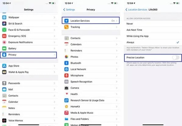 iphone location services and precise mode