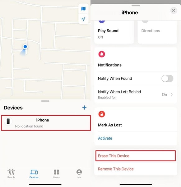 erase device using find my app