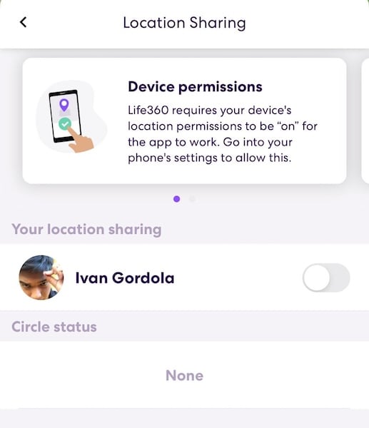 location sharing life360 menu