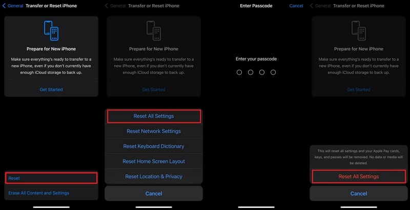 reset all settings on iphone