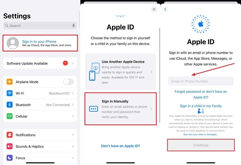 sign in to apple id manually