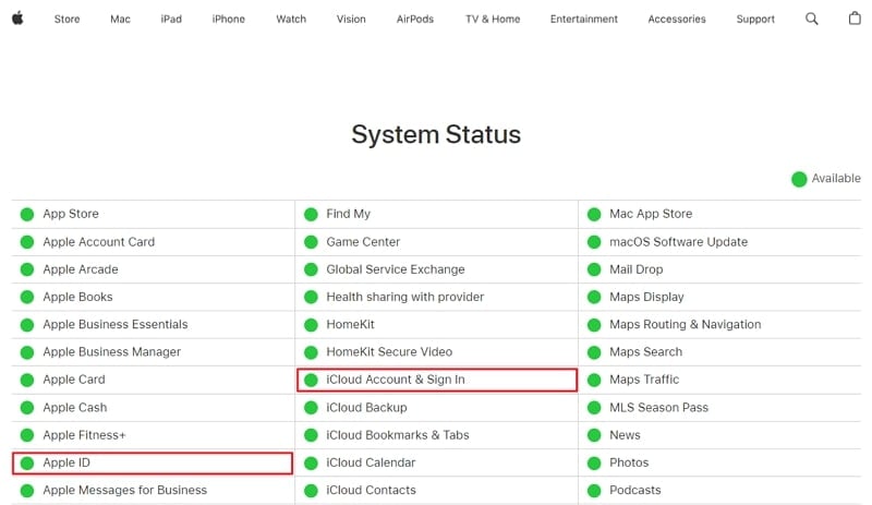 visit apple system status page