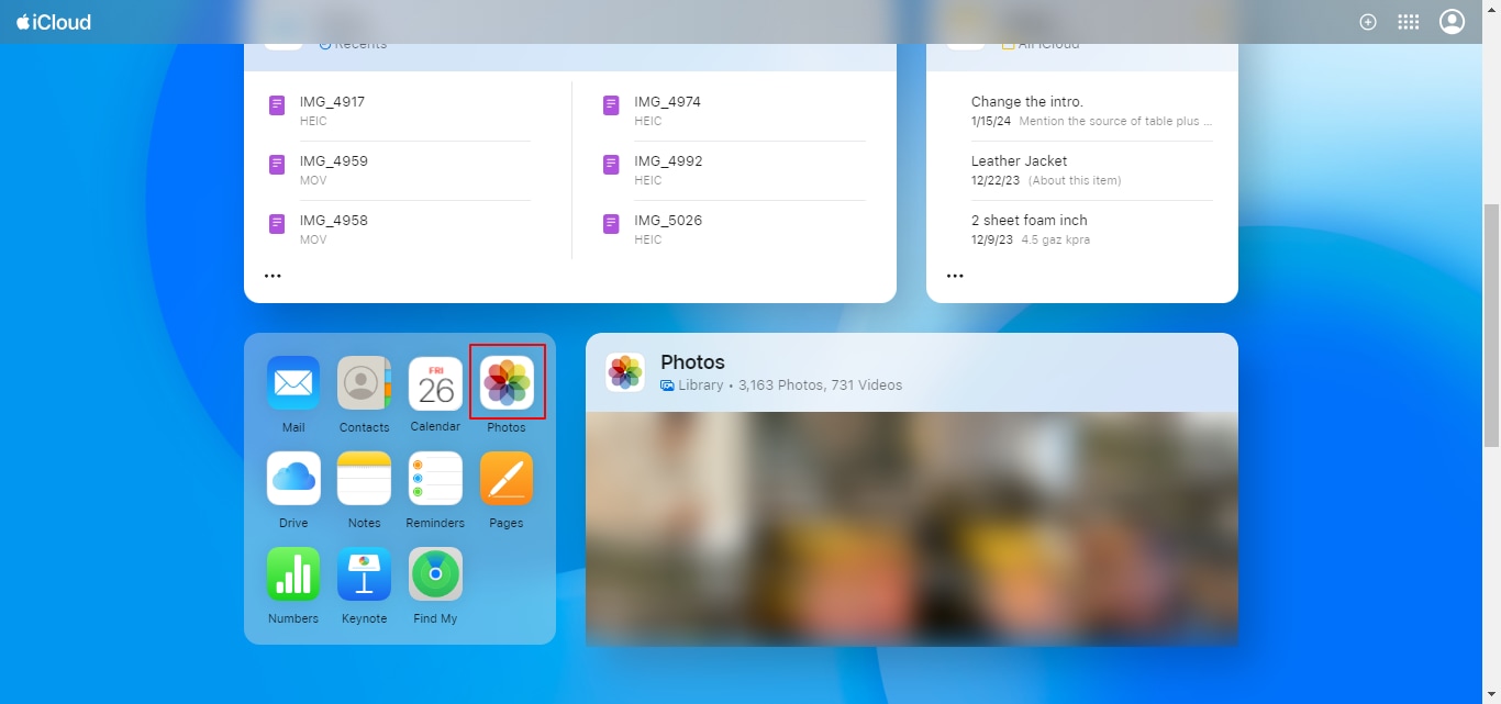 Select Photos on the iCloud homepage.
