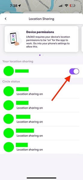 life360 turn off location