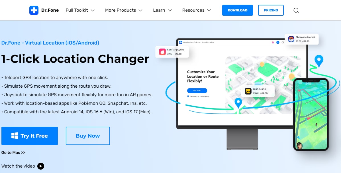 wondershare dr.fone virtual location changer homepage