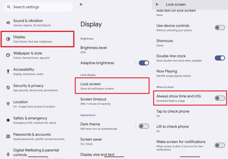 put sensor to always display