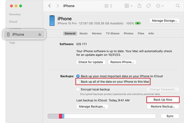 backup iphone without password on mac.