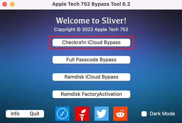 select chechra1n icloud bypass