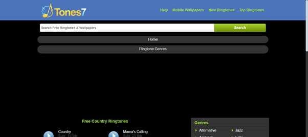 tones7 website for ringtones and wallpapers