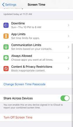 Turn off screen time