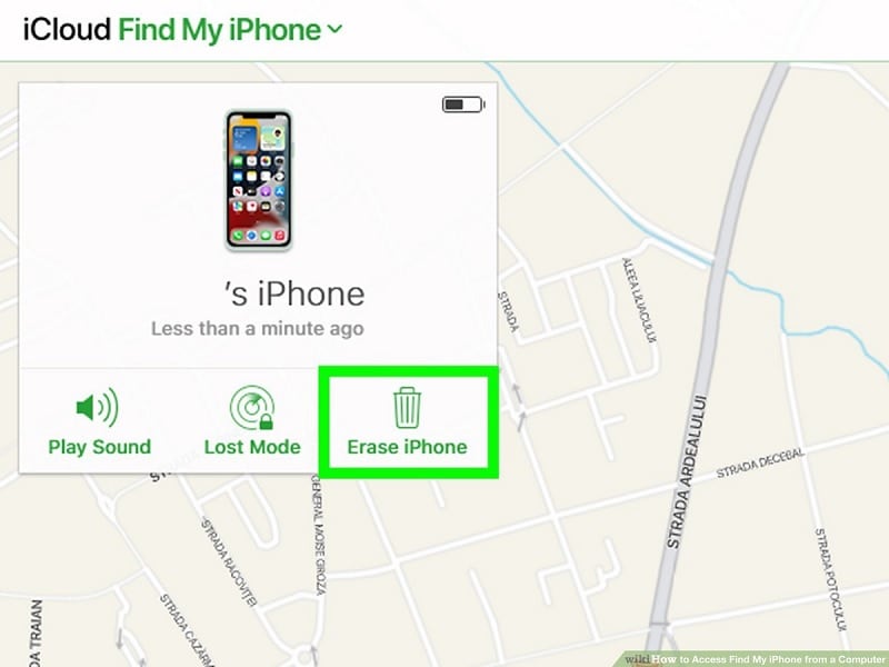 erase iphone using find my