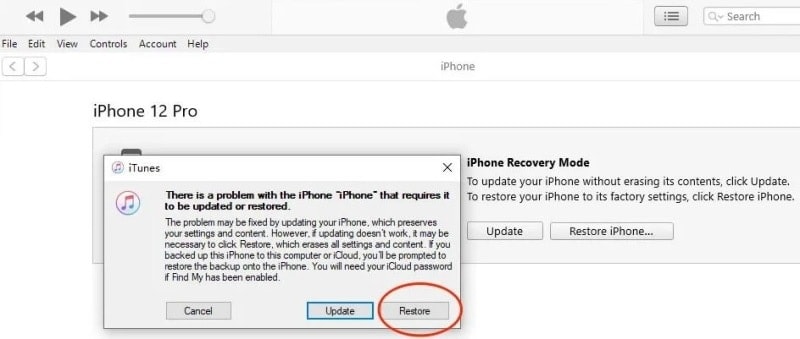 restoring iphone via itunes