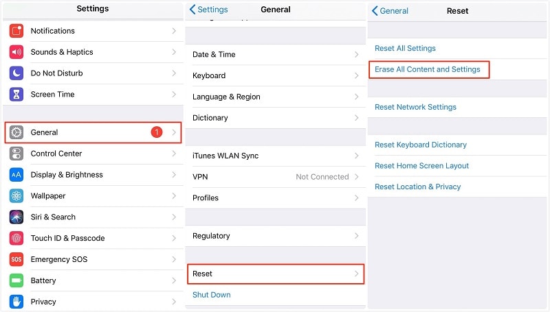 erase all content and settings process