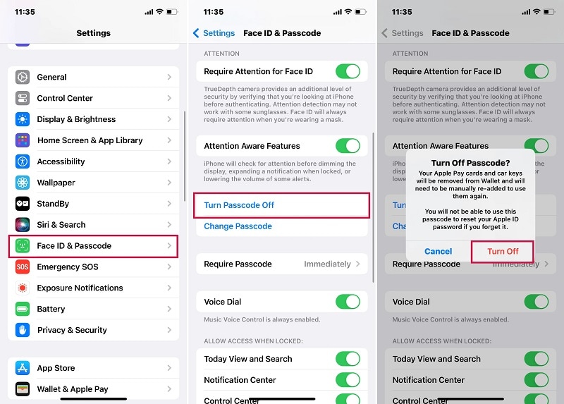 turning off passcode on iphone