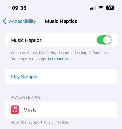 turn on music haptics in accessibility settings