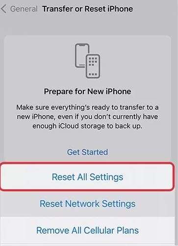 reset all setting