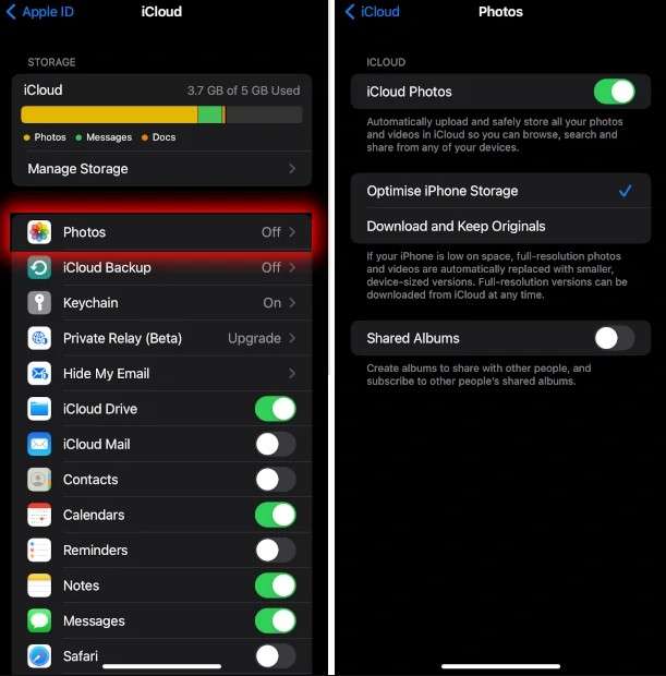 Enable iCloud Photos on iPhone