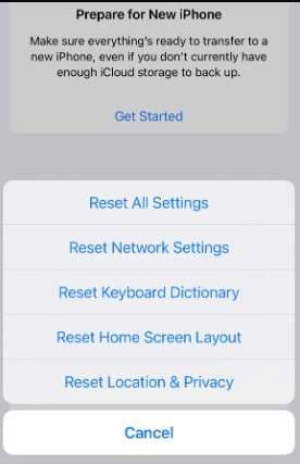 reset all settings