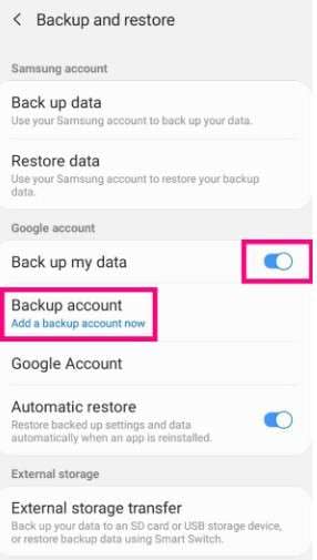 android backup interface