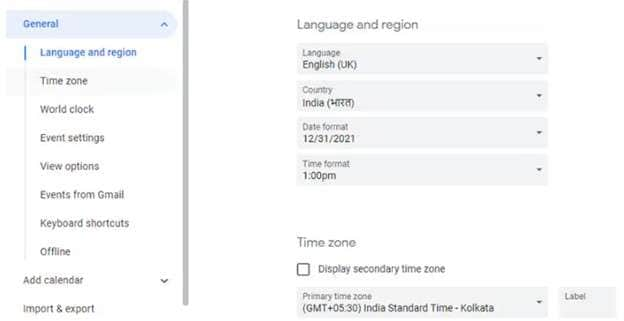 choosing setting’ import export options interface