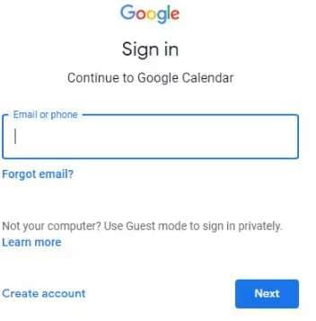 google sign in interface